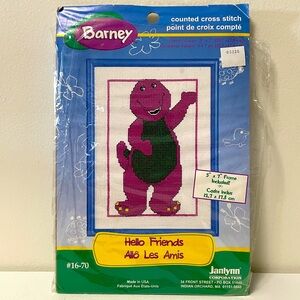 Barney, Hello Friends, Counted Cross Stitch Kit with Frame Janlynn 5x7"